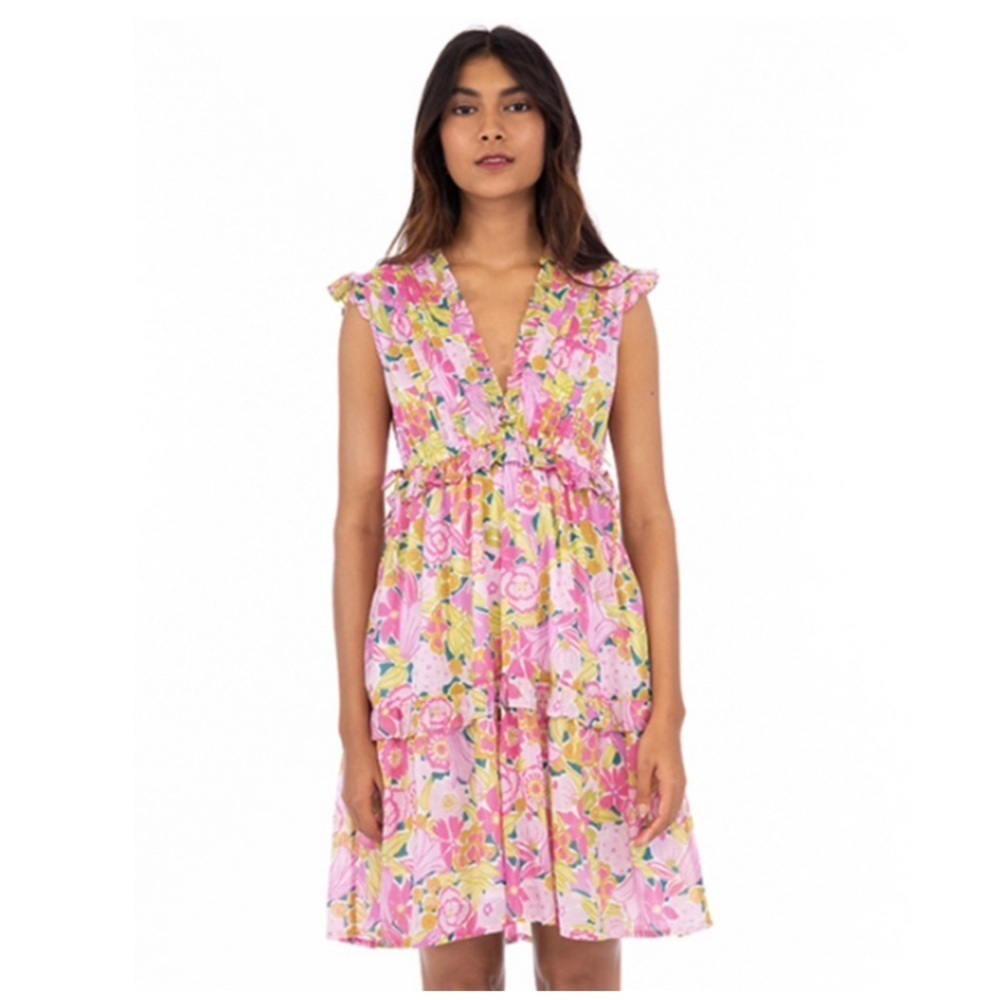 Banjanan | Feminine Cottagecore Floral Tiered Ruffle Chandra Mini Dress | L
